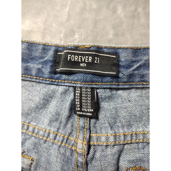 Streetwear Distressed Patch Work Mens 33×32 Straight Jeans By Forever 21 - Picture 3 of 11